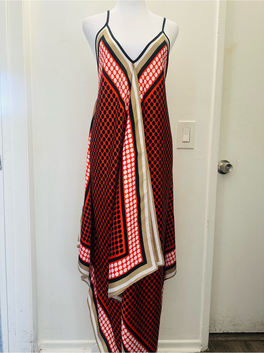 Rare MICHAEL KORS Geometric Polka Dot Border Print Halter Dress - S/M - EUC